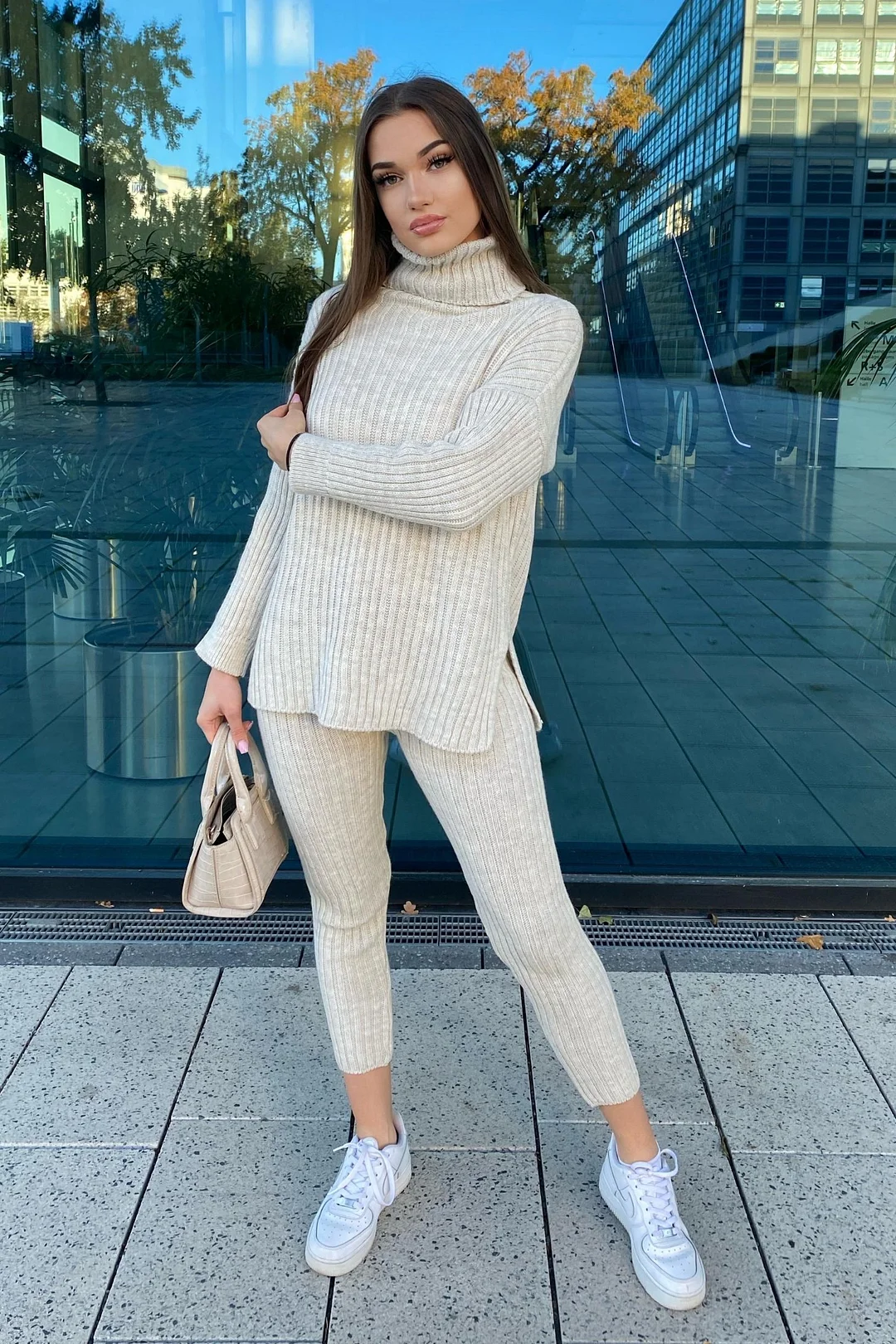Oversize Pullover Strick SET - Beige