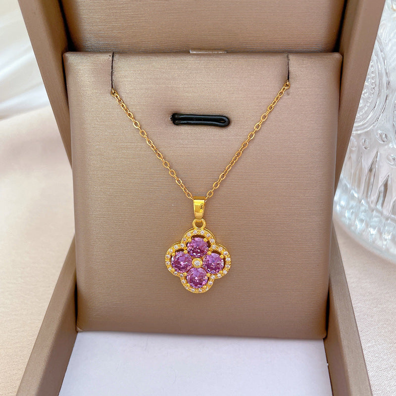 2 Pieces Minimalist Geometric Titanium Steel Diamond Inlay Necklaces