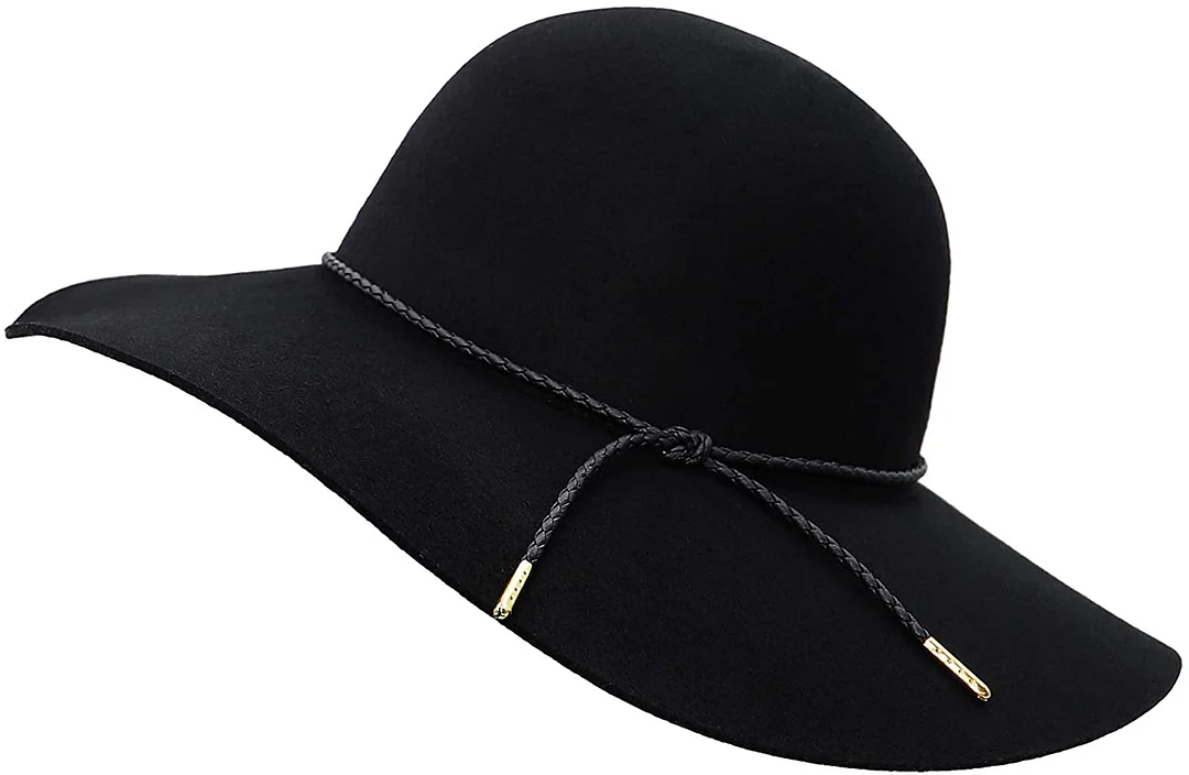 Women's Wide Brim Wool Ribbon Band Floppy Hat