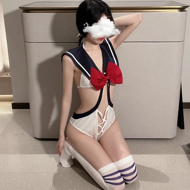 Uveng Sexy Female Pure Lust Wind Conservative Student Conjoined Belly Thin Sling Students Sex Dress Suit Extremely Tempting