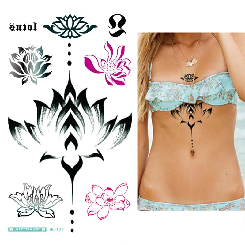 1Piece Temp Body Art Lower Back Temporary Tattoos Fantasy Fake Tattoo for Women Girls Adult Butterfly Flower Waterproof Stickers