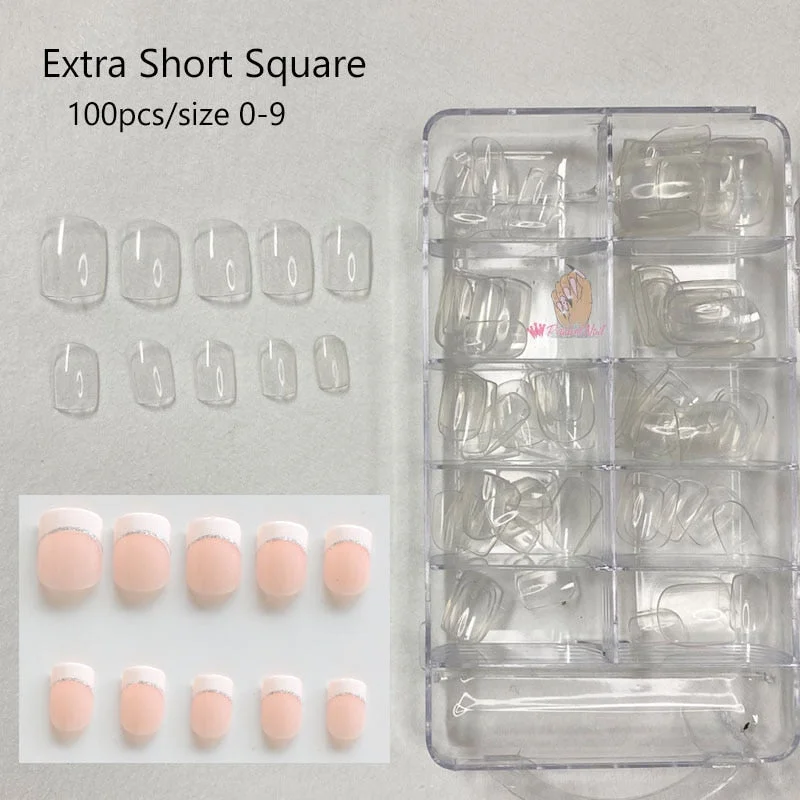 Full Cover Short Square Coffin False Nail Tips Acrylic Press on Fake Tips Clear UV Gel Extension Manicure Tool Detachable Finger-Nail Inspo