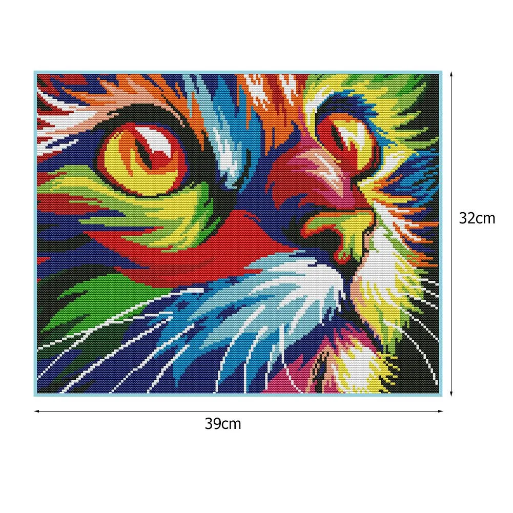 14ct Stamped Cross Stitch - Color Cat(39*32cm)