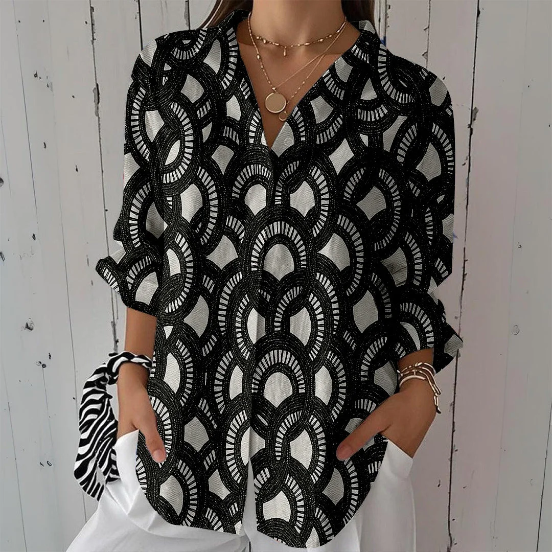 Style & Comfort for Mature Women Women Floral, Black, White DZCL0141 3/4 Sleeve Shirt Collar Printed Button Tops