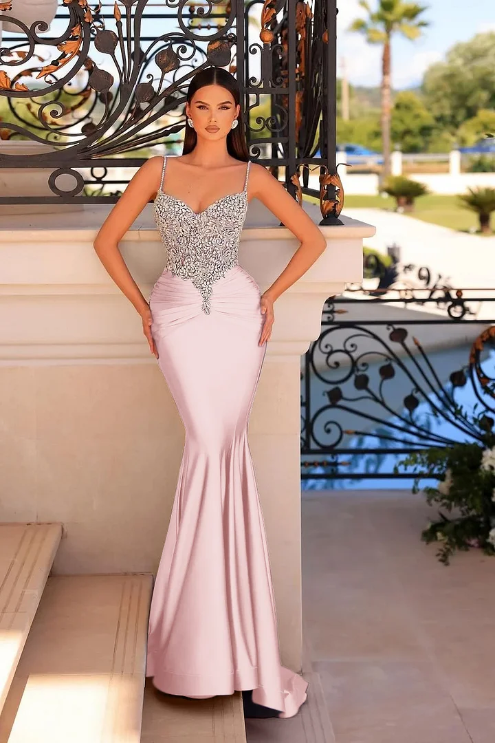 chinese dress ladies Light Lilac Halter Satin Mermaid Long Prom Dresses with Beading – Koutun  Dress main image 0