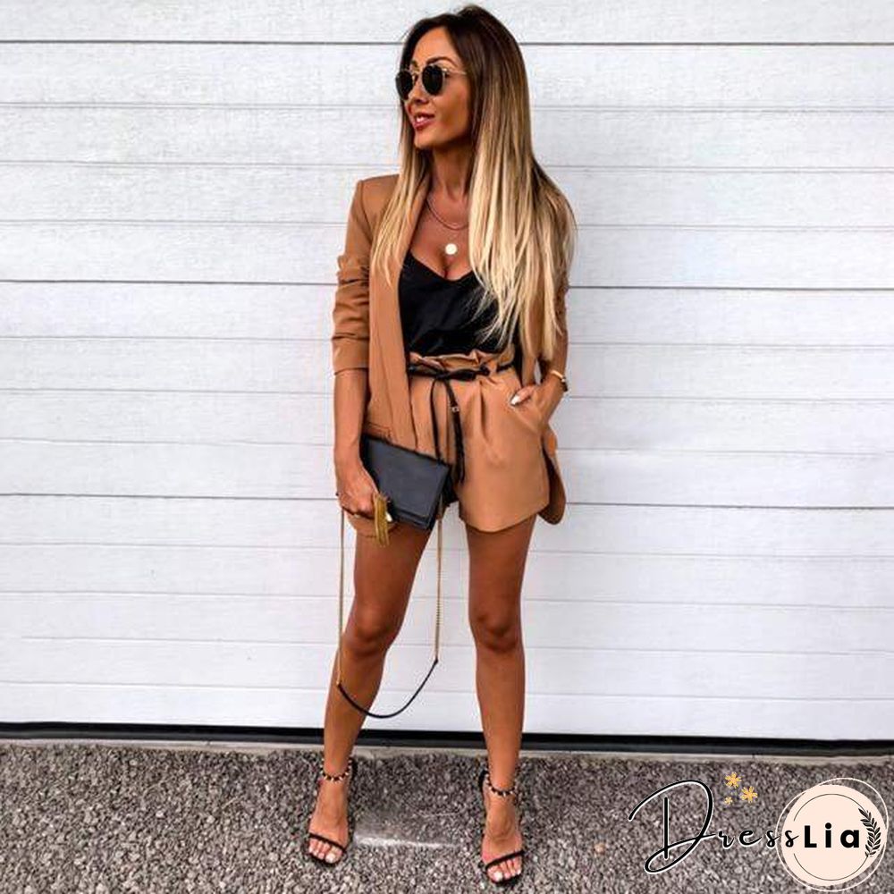 Womens Two-Piece Spring Summer Fashion Elegant Lady Slim Open Stitch Jacket Short Pants