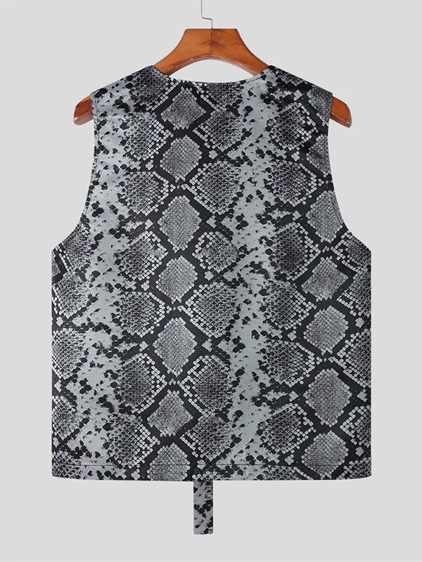 Aonga - Mens Snake Print Sleeveless Vest Waistcoat J aonga