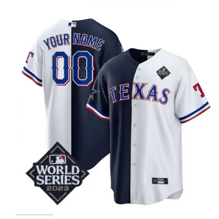 Men's Dallas Cowboys & Texas Rangers Active Player Custom Navy/White Splite 2023 World Series Splite Stitched Baseball  Jersey