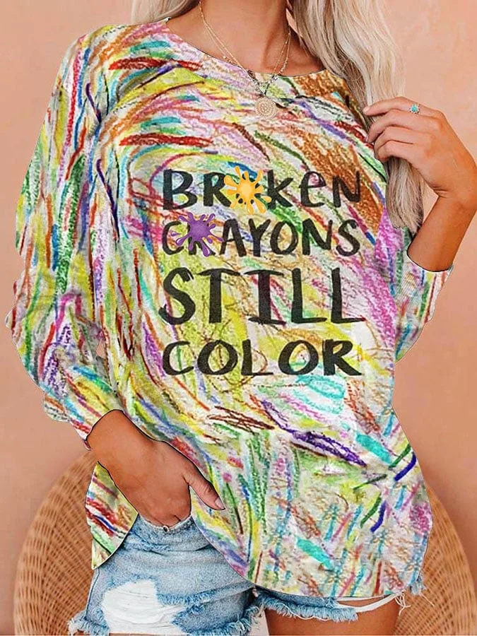 Women's Broken Crayons Still Color Print Sweatshirt