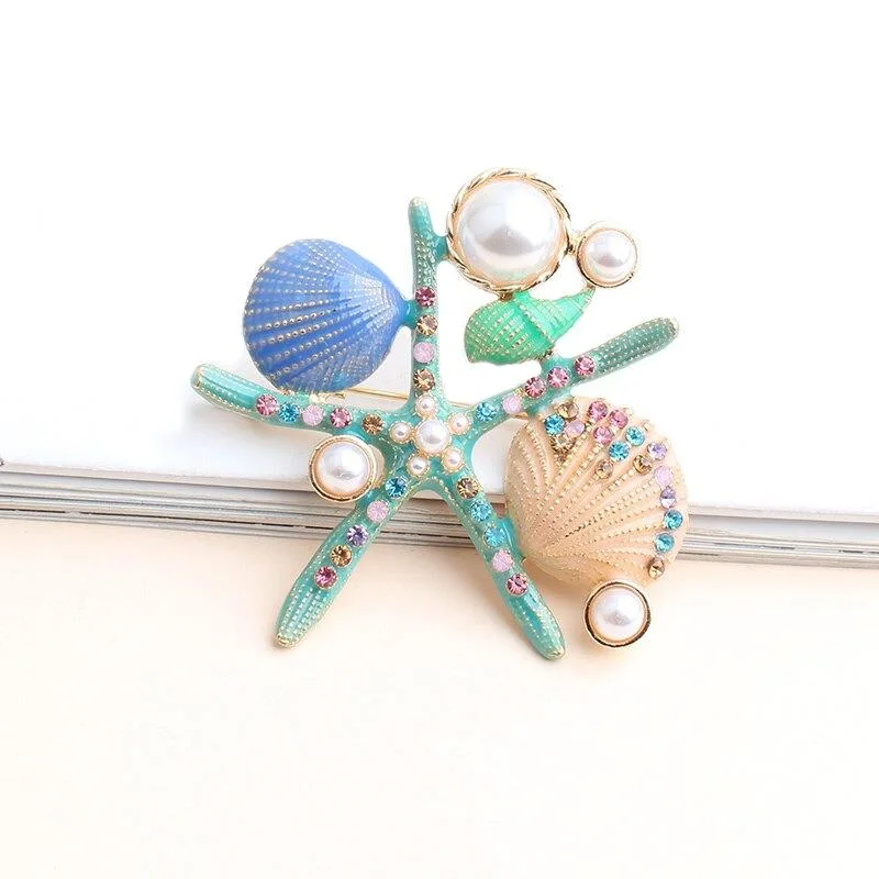 Ocean Series Starfish and Seashells Brooch Pins