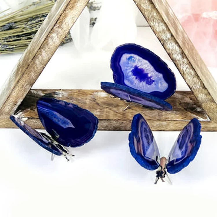 Agate Druzy Butterfly Stands Gemstone Decoration-Purple