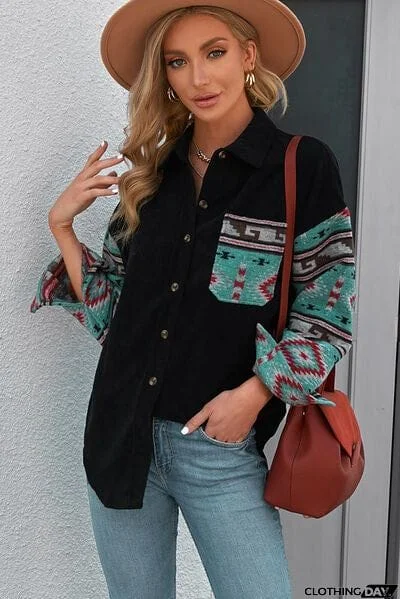 Printed Button Up Collared Neck Jacket