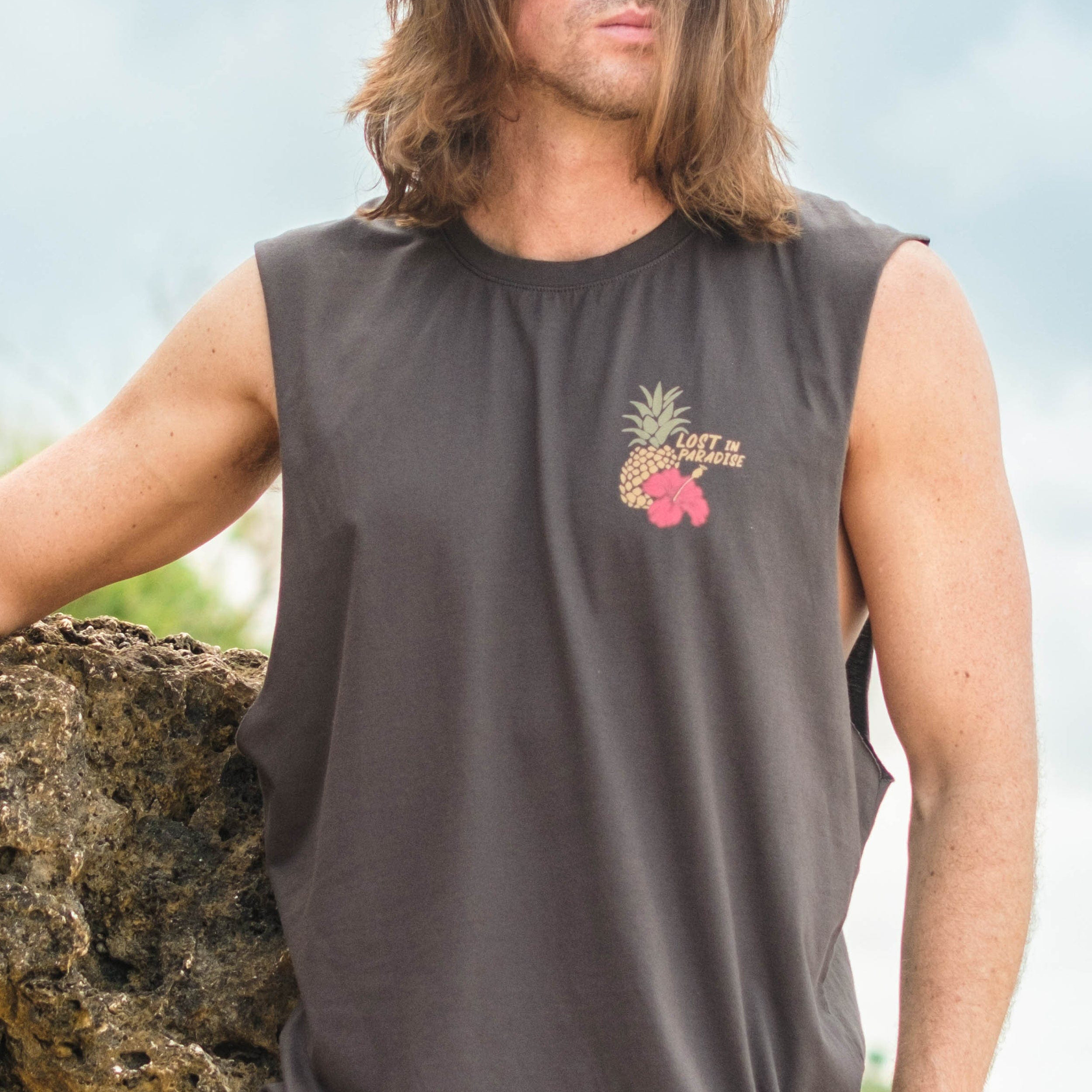  Paradise Graphic Sleeveless Muscle Tee for Men