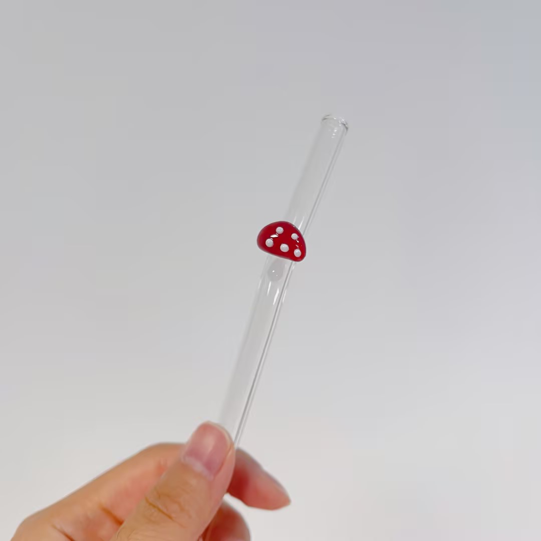 Maneifurui™  Mushroom Reusable Glass Drinking Straw