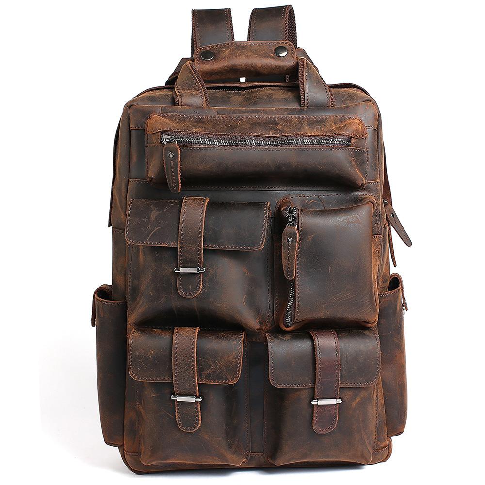 Crazy horse leather tactical business backpack