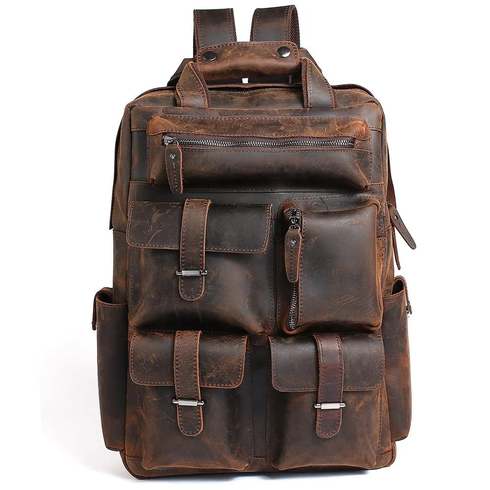Crazy horse leather tactical business backpack