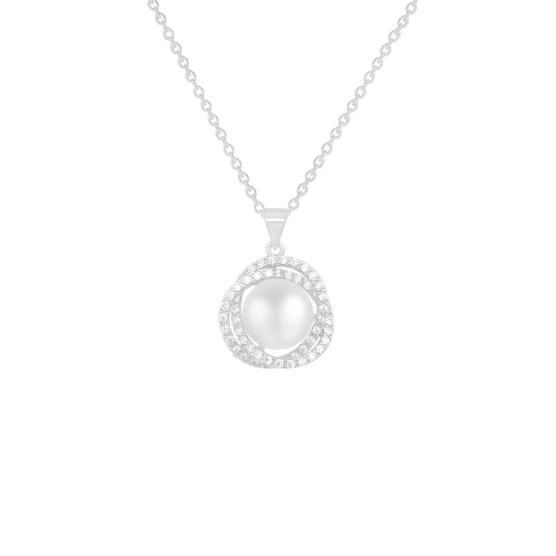 Elegant Lady Geometric Titanium Steel Artificial Pearls Zircon Inlay Pendant Necklace