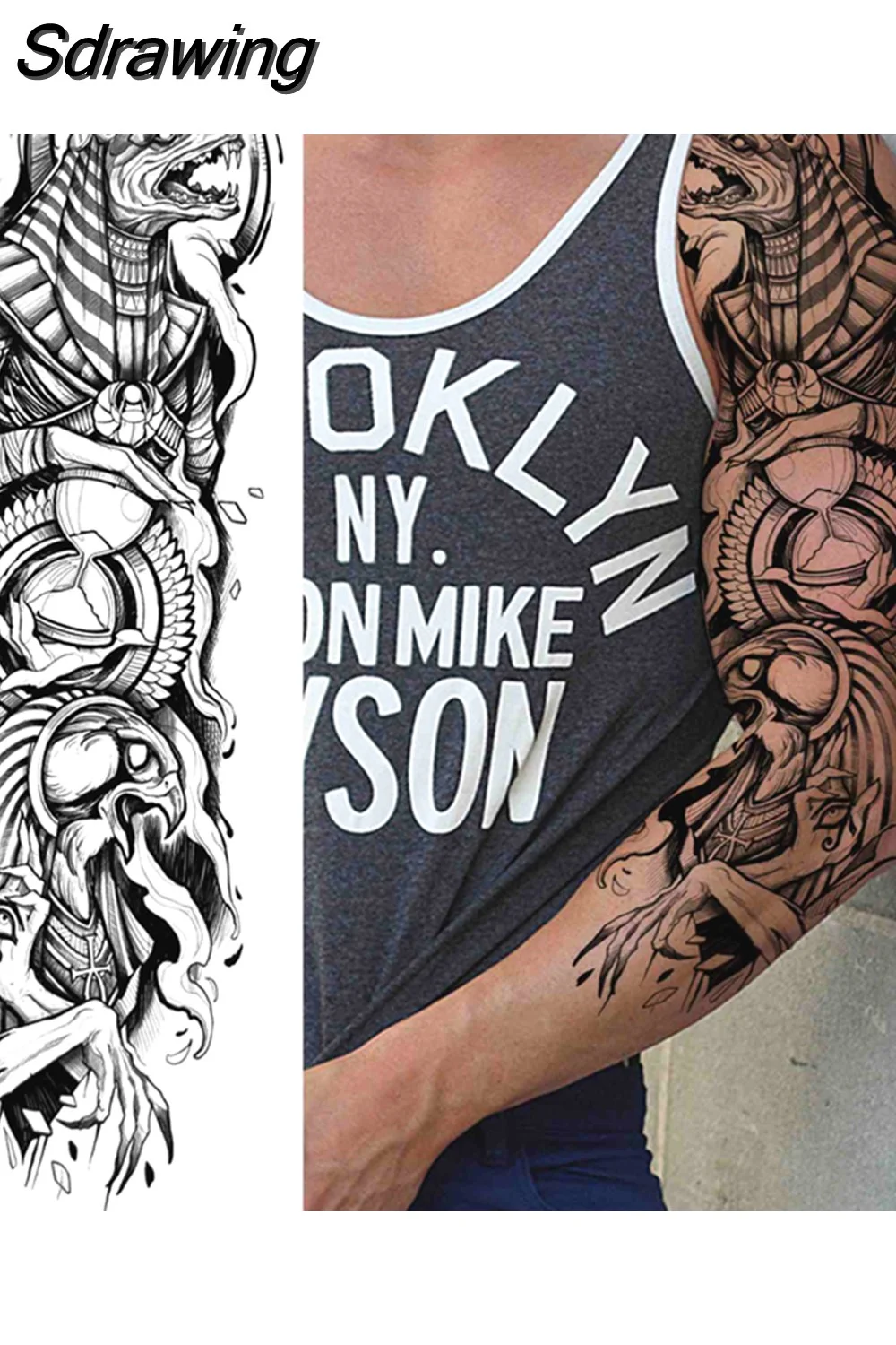 Sdrawing Arm Temporary Tattoos Sleeve For Men Women Realistic Fake Tatoos Warrior Lion Tiger Flower Tatoo Sticker Black Totem Maori 507-1