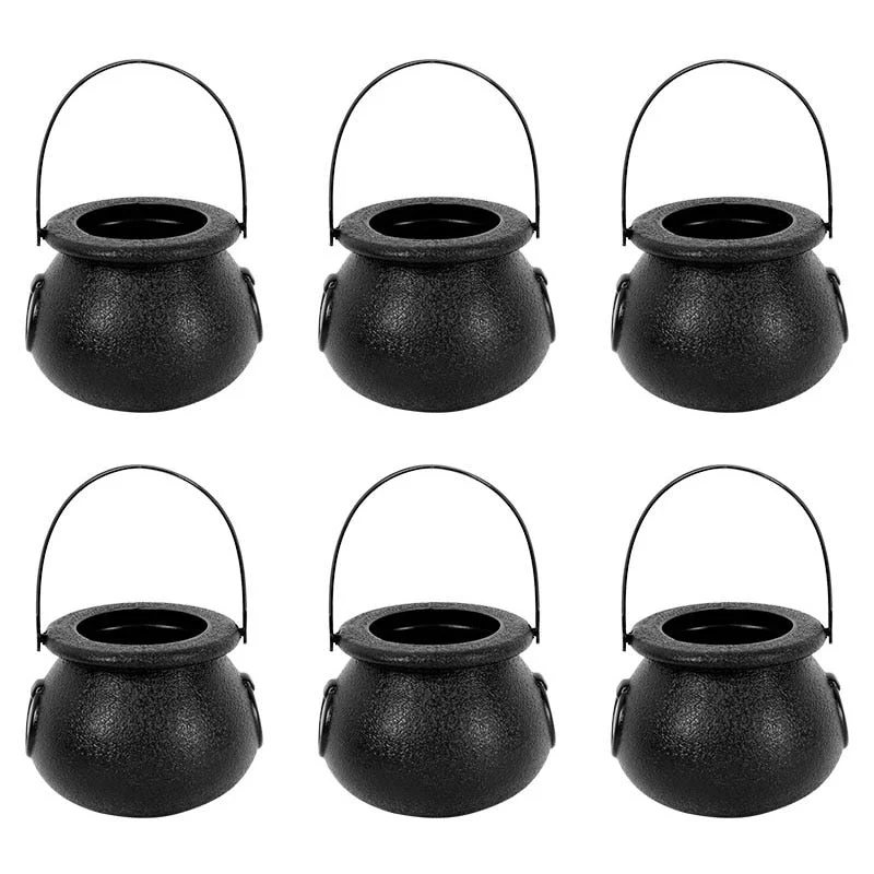 6pcs Mini Halloween Candy Bucket Pot Witch Skeleton Cauldron Holder Jar Trick Or Treat Halloween Party Decoration Props Kids Toy