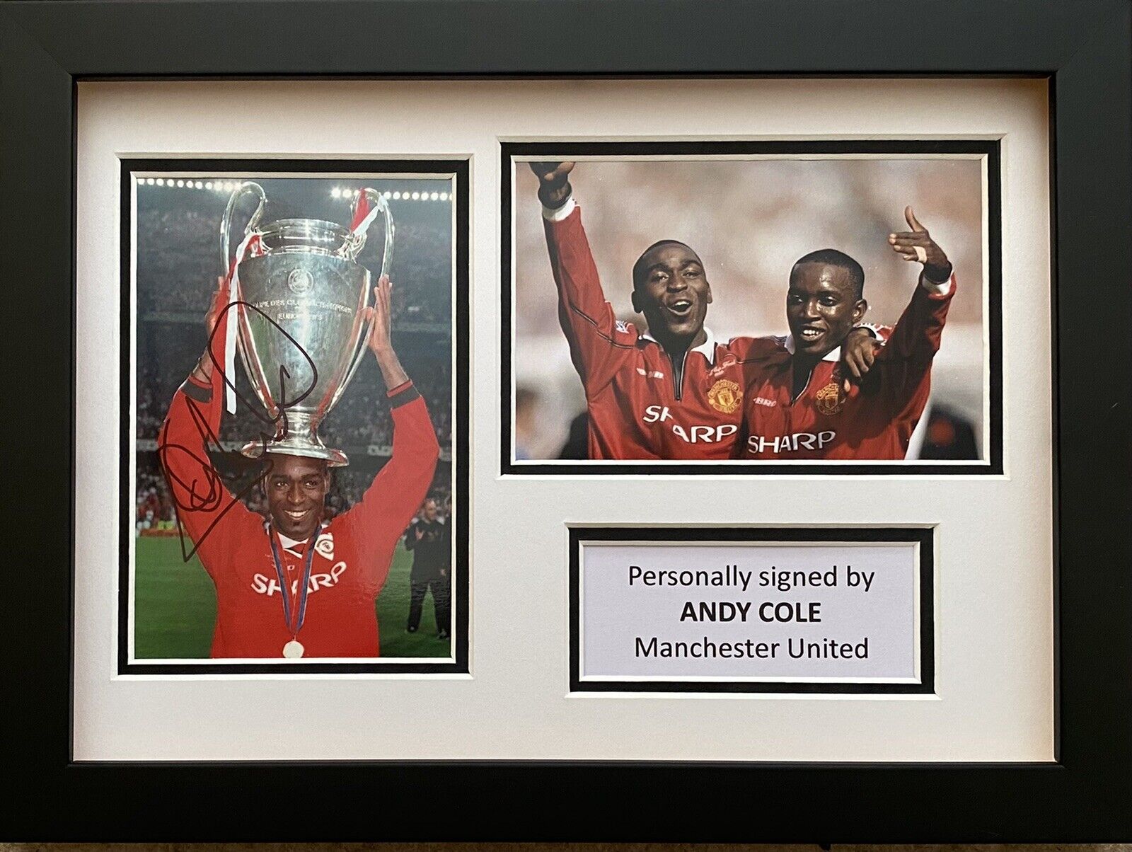 Andy Cole Hand Signed Manchester United Photo Poster painting In A4 Frame Display