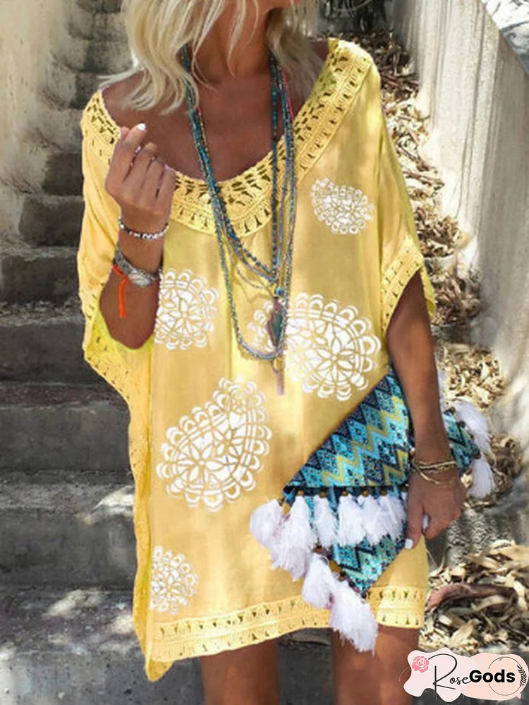 Solid Basic V Neck Vacation Dress