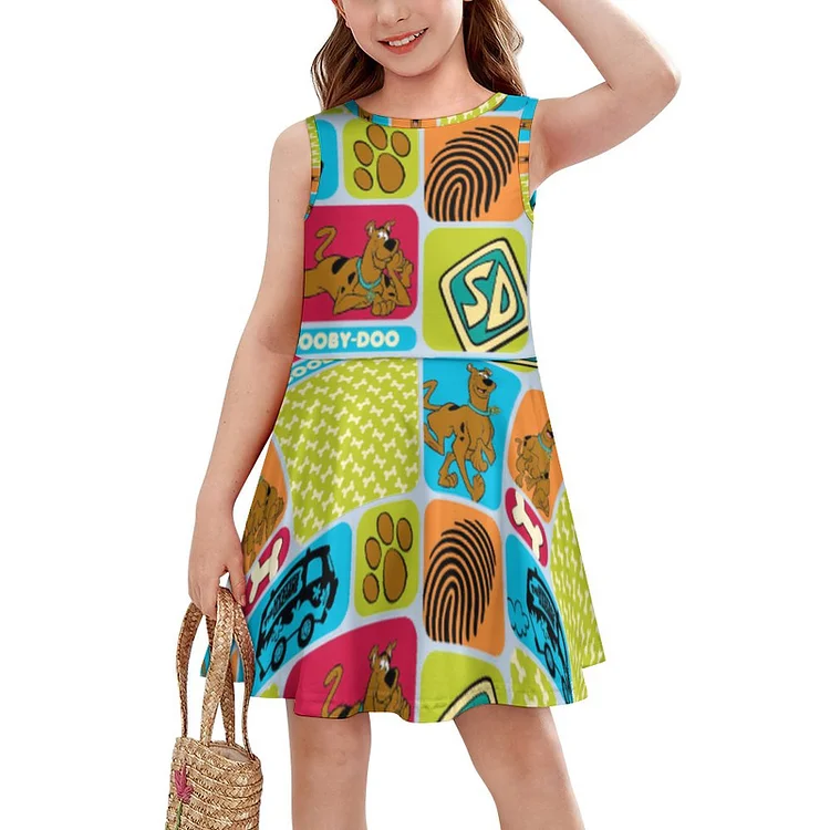 Cute Scooby Doo Mystery Girls' Sleeveless Dress Casual Print Sundress for Girls 4-14 Years - Heather Prints Shirts