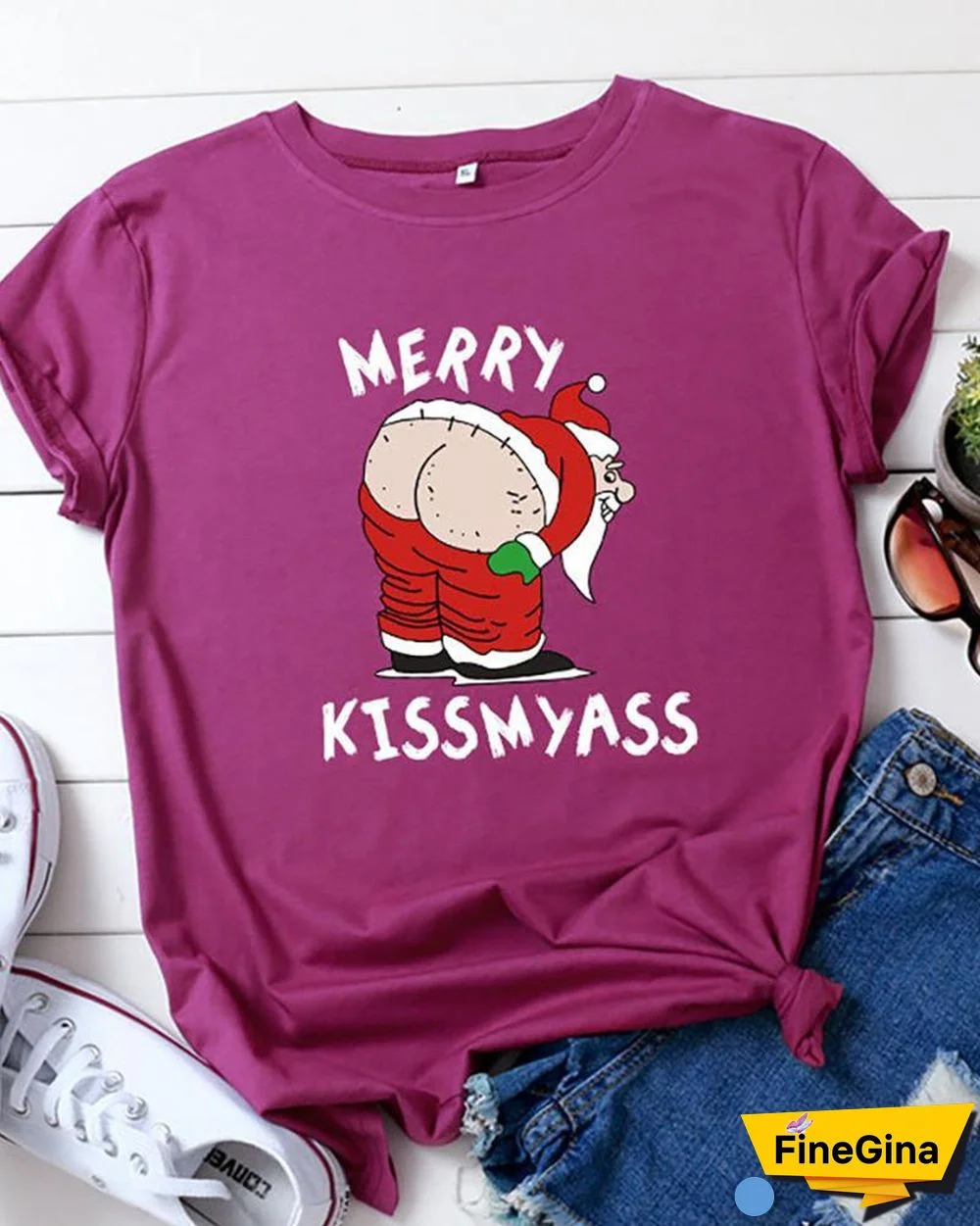 Christmas Short Sleeve Satin Print T-Shirt P10835