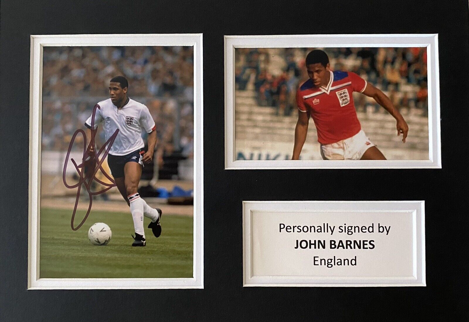 John Barnes Genuine Hand Signed England Photo Poster painting In A4 Mount Display