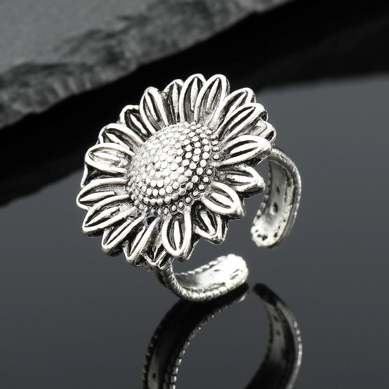 Fashion Metal Ring Retro Silver Feather Leaf Opening Alloy Ring