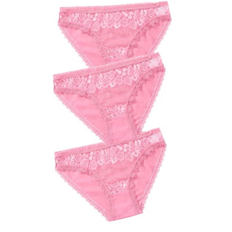 3PCS Lace Panties Women's Cotton Underwear Seamless Cute Girls Briefs Lingerie Solid Fashion Female Sexy Panties Plus Size XXL