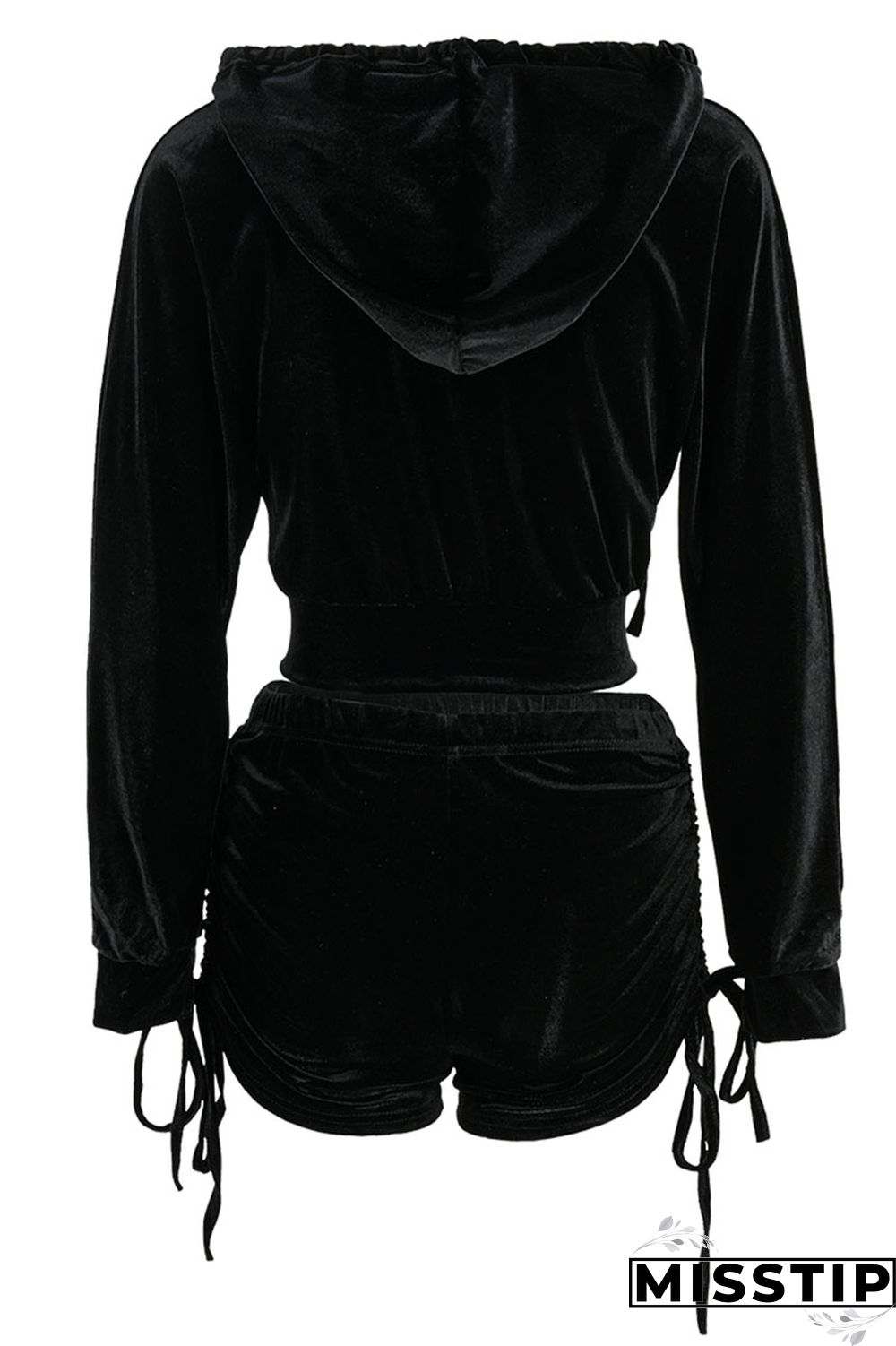 Blue Street Patchwork Solid Draped asymmetrical crop top Straight Long Sleeve Two Pieces