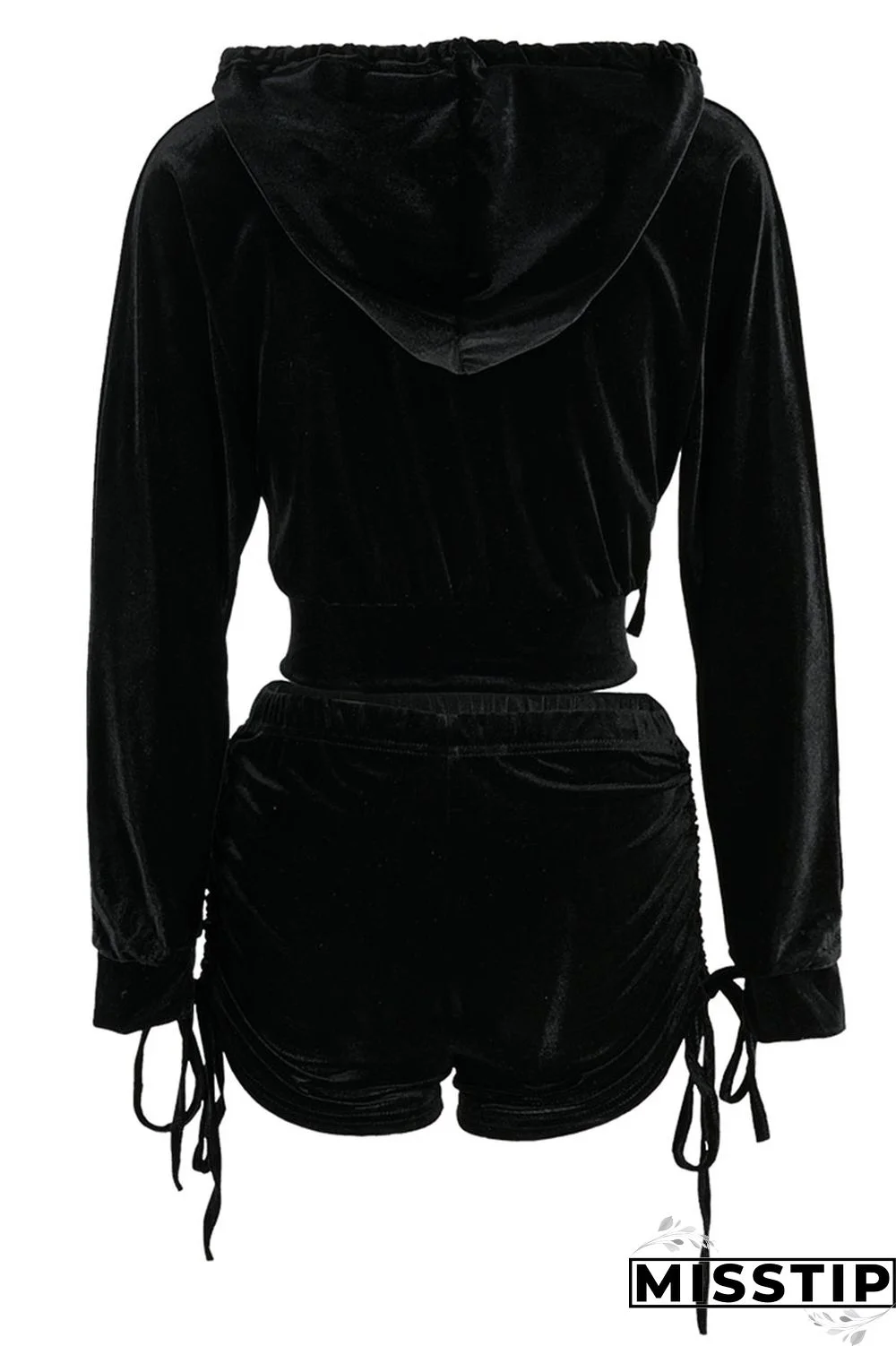 Blue Street Patchwork Solid Draped asymmetrical crop top Straight Long Sleeve Two Pieces