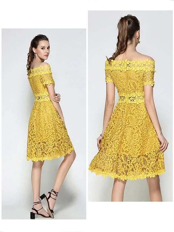 One-line collar mid-length lace all-match A-line skirt