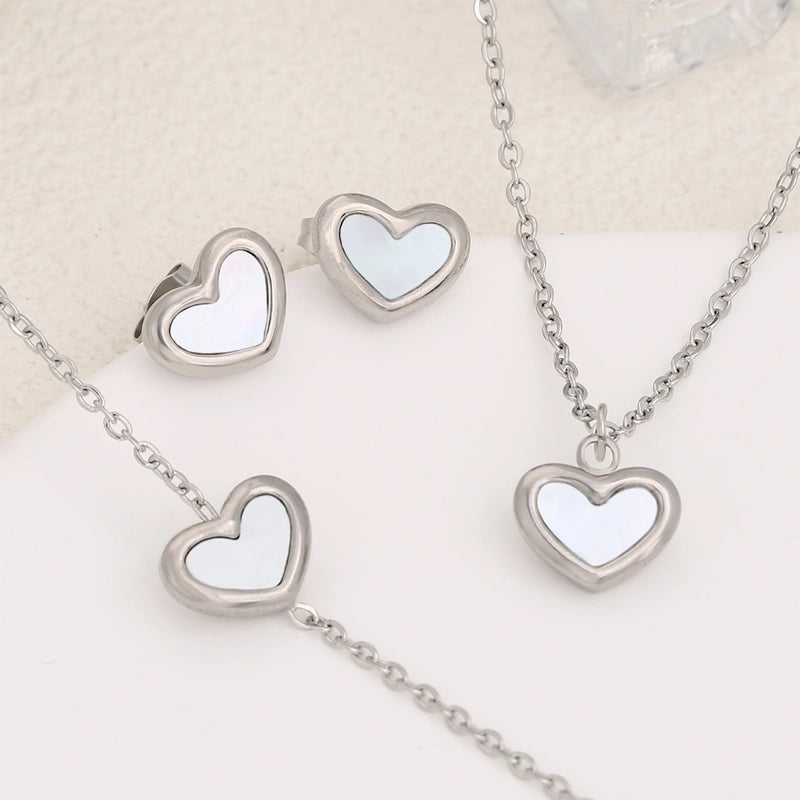Princess Sweet Round Heart Shape 304 Stainless Steel Imitation Pearl Rhinestone Jewelry Set