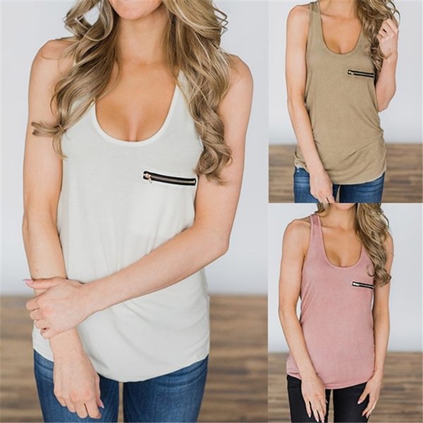 3 Colors Casual Women Solid Color Round Neck Sleeveless Vest Summer Tops - Shop Trendy Women's Clothing | LoverChic