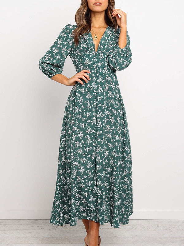 Women Long Sleeve V-neck Graphic Floral Printed Top