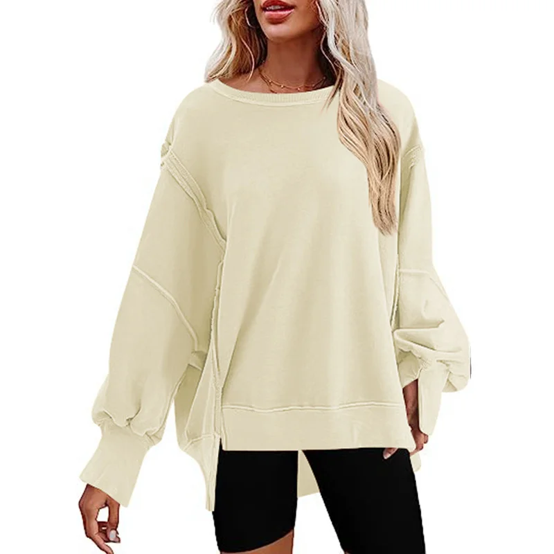 Nigikala Nigikala Women's Clothing 2025 Autumn And Winter New Women's Large Round-Neck Sweatshirt Side Open Fork Long-Sleeved Sweater