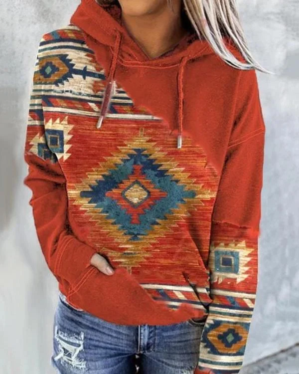 Women's Casual Fashion Ethnic Print Pullover Top S-3XL