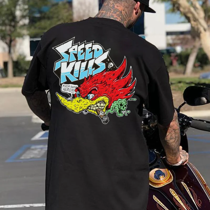 SPEED KILLS Hot Rod Bird Print Men's T-shirt