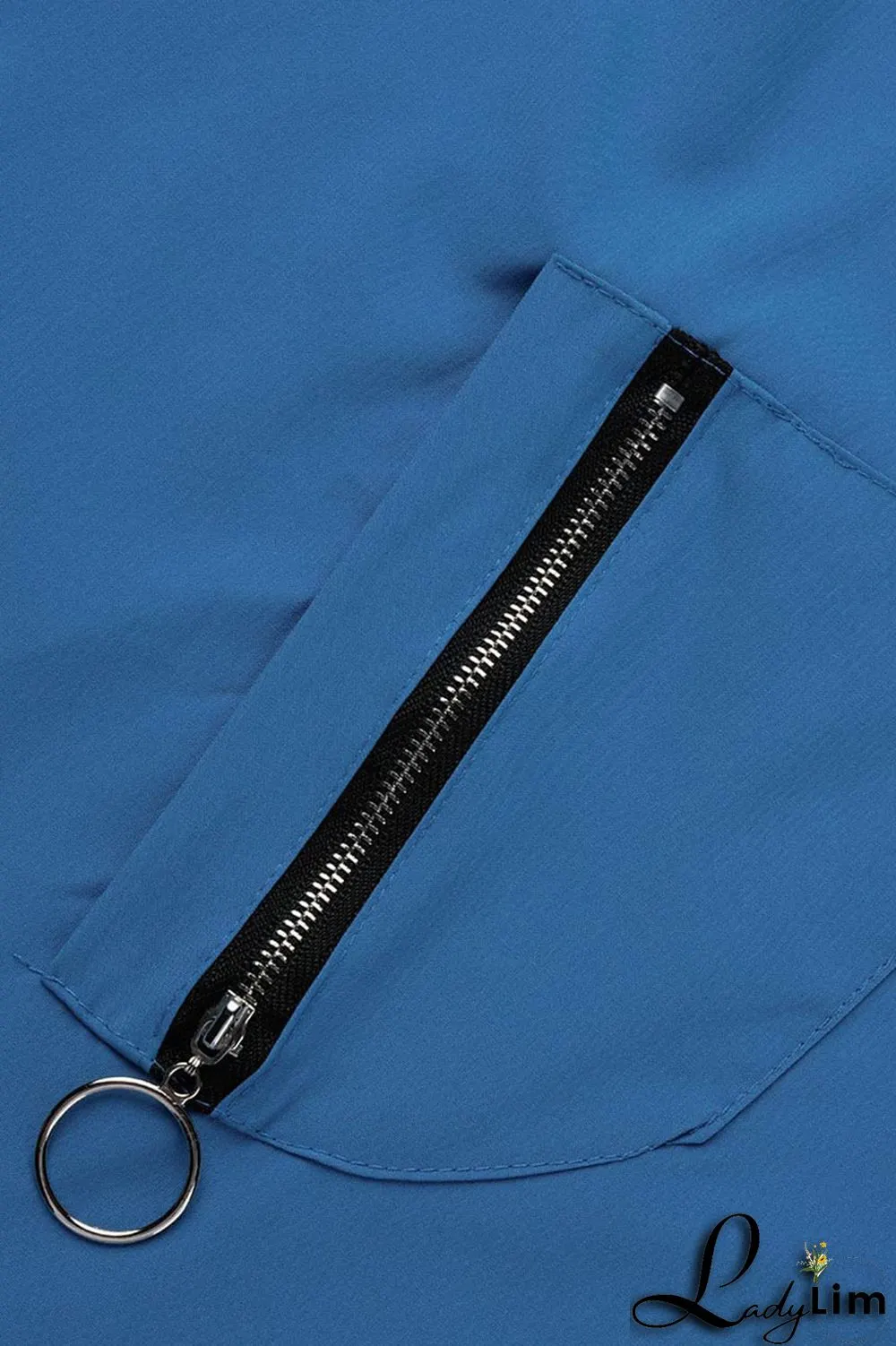 Light Blue Casual Solid Patchwork Zipper Collar Straight Plus Size Dresses