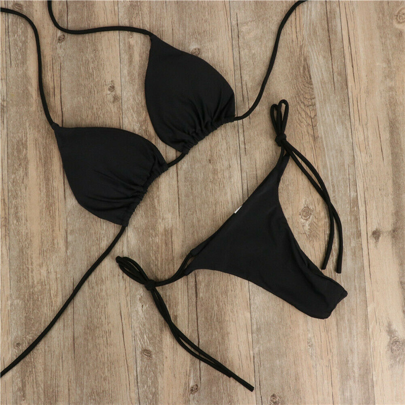 Mature Women Halter Neck Tie Bikini Ladies Split Tie Swimsuit