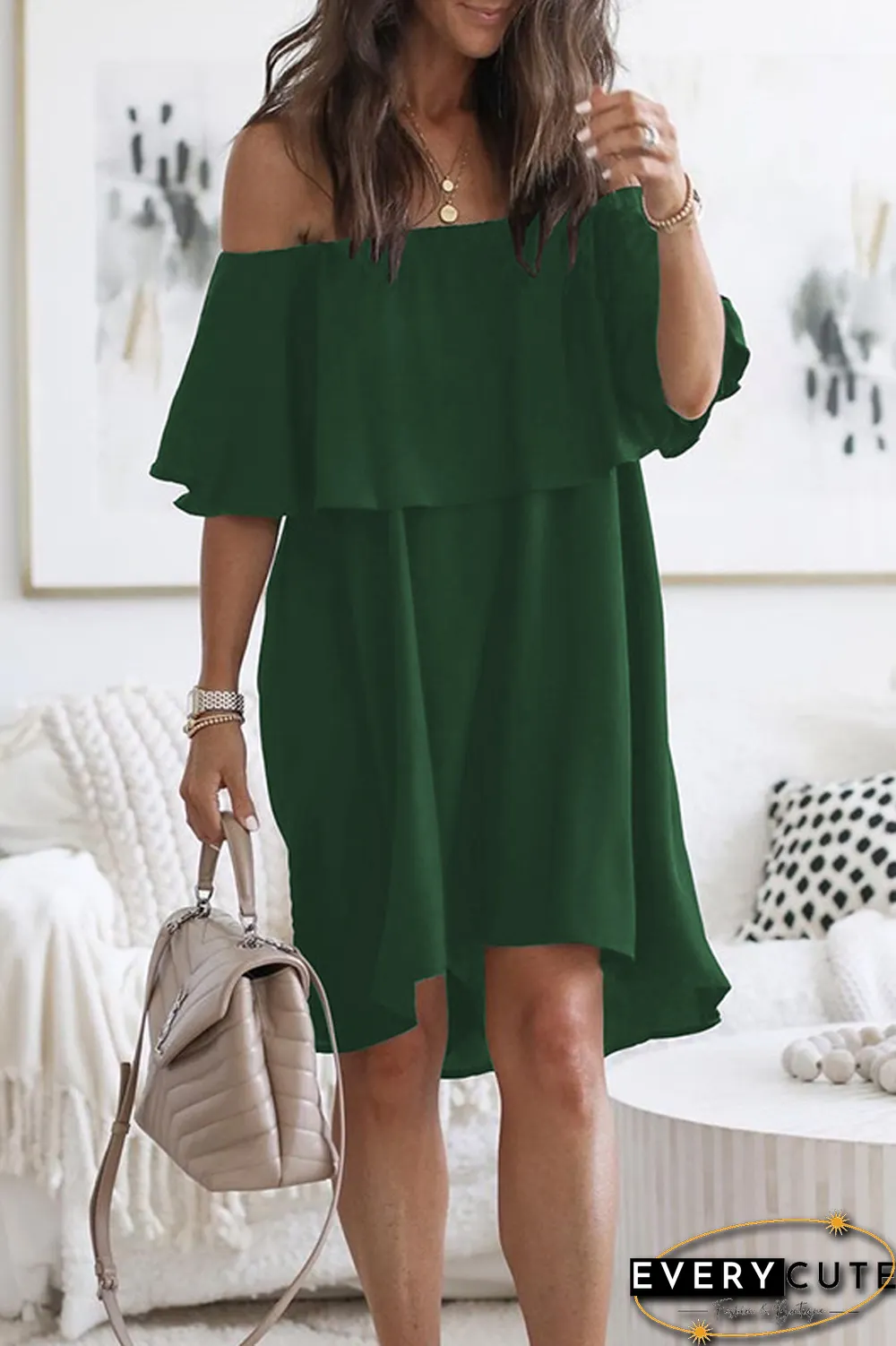 KarliDress One-shoulder Ruffled Sleeve Dress P12694