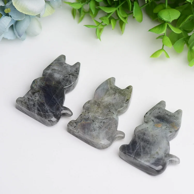 2.3"Labradorite Cat Crystal Carving Animal