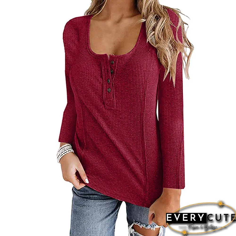 Casual U Neck Long Sleeve Top