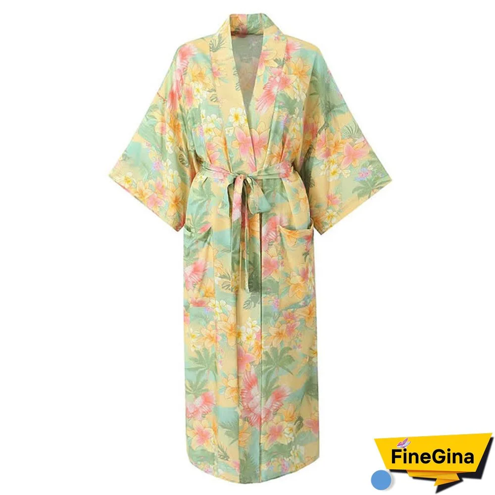 Vintage Floral Print Robe Long Cardigan Kimono Outerwear