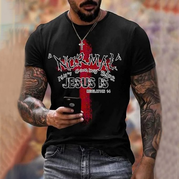BrosWear Jesus Is Red Cross Print Short Sleeve T-Shirt