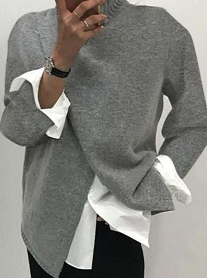 Casual Crew Neck Solid Long Sleeve Irregular Knit Top