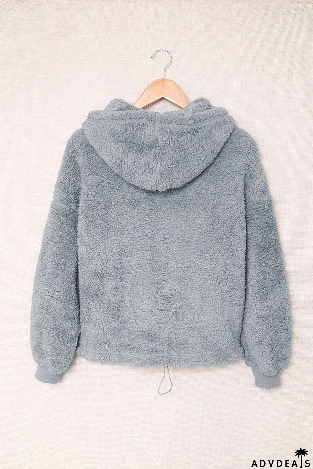 Gray 1/4 Zip Hooded Sherpa Sweatshirt with Kangaroo