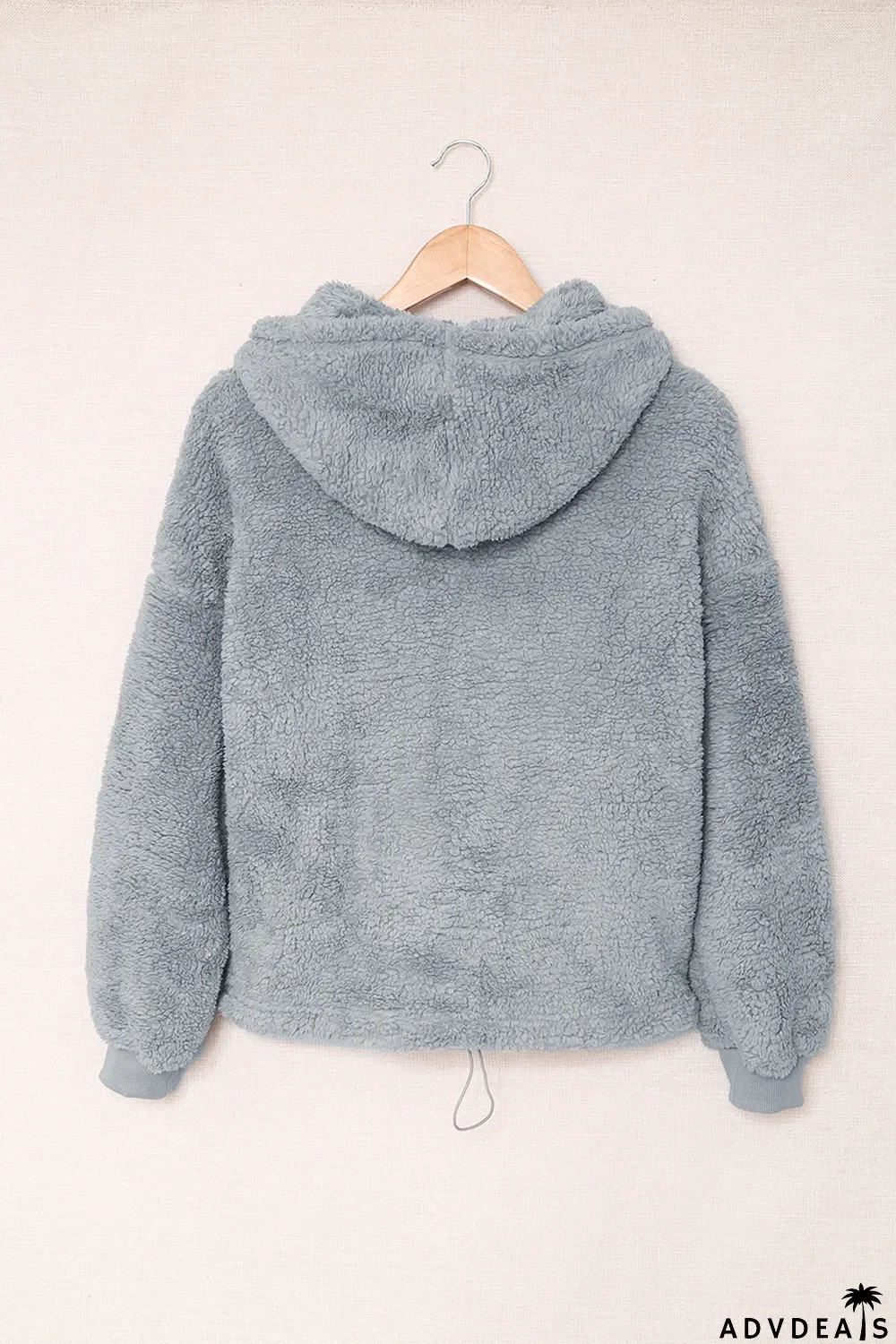 Gray 1/4 Zip Hooded Sherpa Sweatshirt with Kangaroo