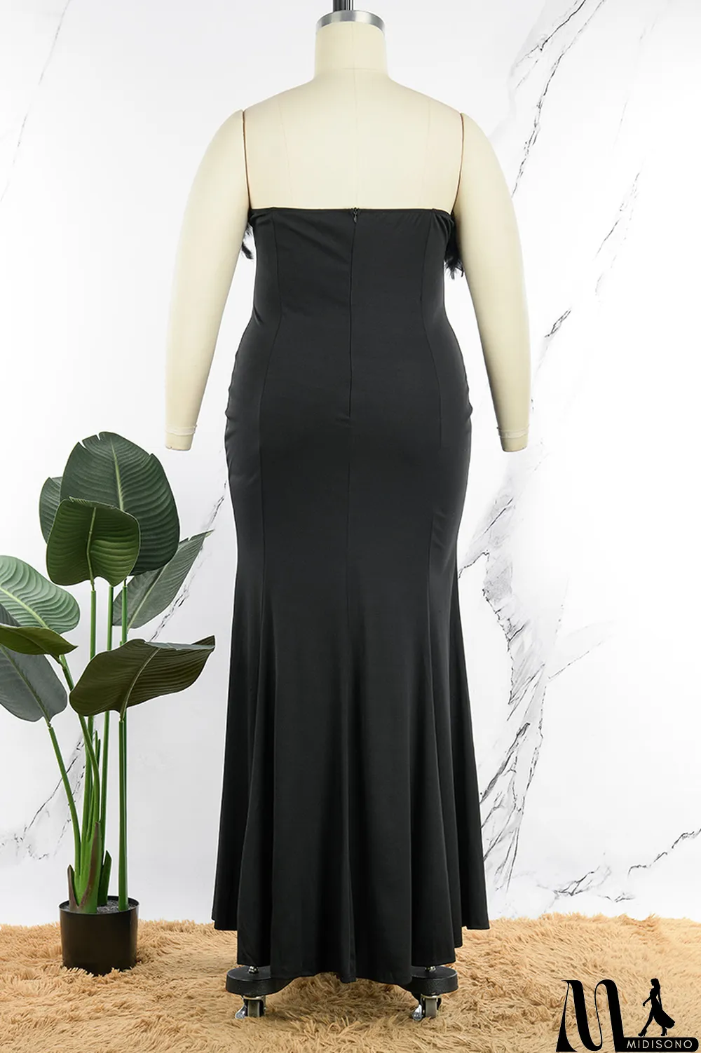 MidiSono - Green Sexy Solid Patchwork Feathers Strapless Evening Dress Plus Size Dresses